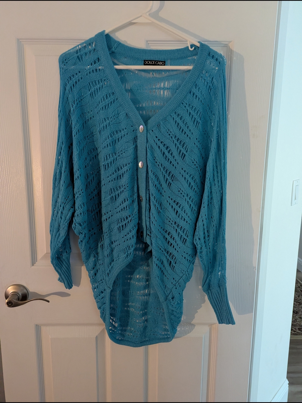 Dolce Cabo Teal-Blue Openwork Button Cardigan